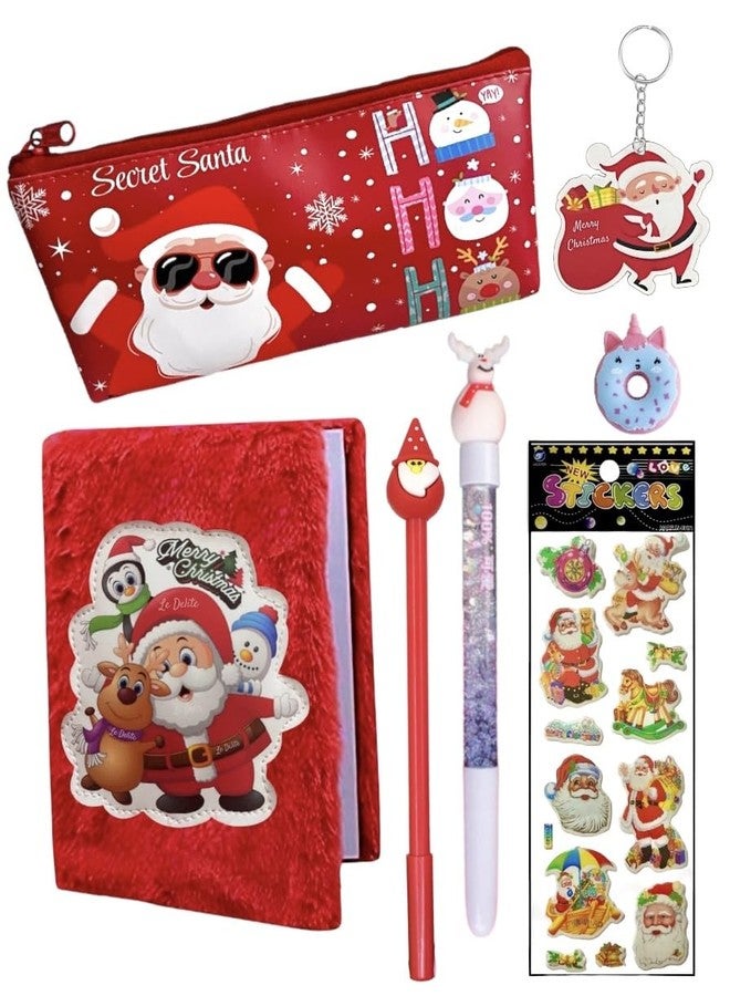 Le Delite Santa Claus Stationery Gift Set for Kids I new year Merry Christmas goody gift set cute stylish School Stationery Pencil Pouch with Bag Diary I santa claus Gift for Kids (fur combo xmas) - Image 1